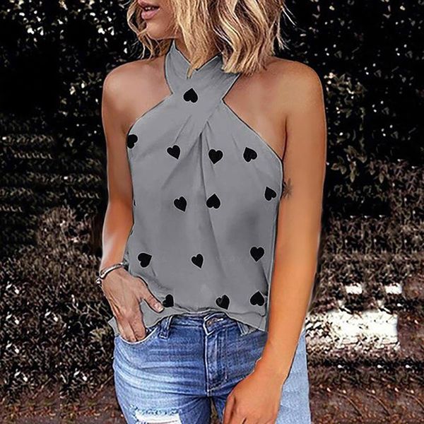 

women's tanks & camis off shoulder blouse chiffon women summer love print casual hanging backless sleeveless shirts, White