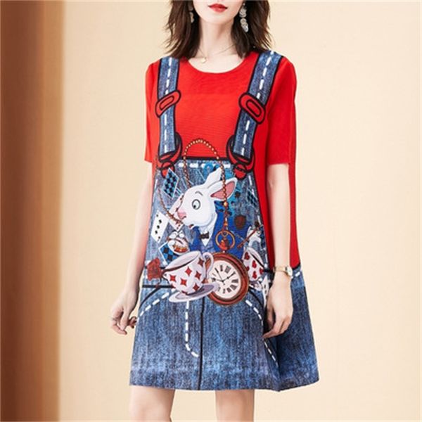 

dress miyake fold college style print o-neck straight, Black;gray