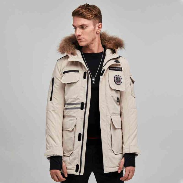 

men's down & parkas designer luxury winter outdoor canadian map table jacket mens womens raccoon dog hair thickened medium long work co, Black