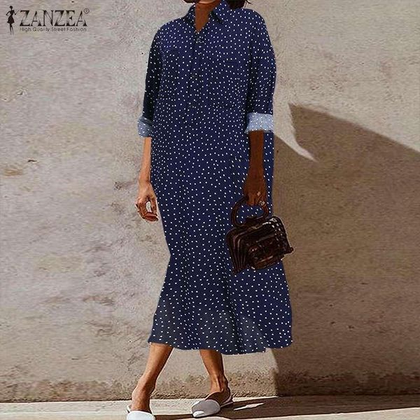 

casual dresses fashion spring shirt dress women's printed sundress casaul long sleeve mid-calf vestidos female polka dot robe plus si, Black;gray