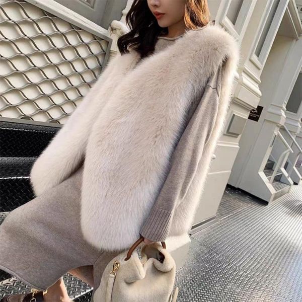 

women's fur & faux women 2021 autumn winter fashion sleeveless coat open stitch casual elegant vest fluffy waistcoat d609, Black