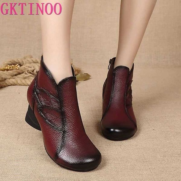 

gktinoo autumn winter woman genuine leather ankle boots female casual shoes women waterproof warm snow boots ladies shoes y0914, Black