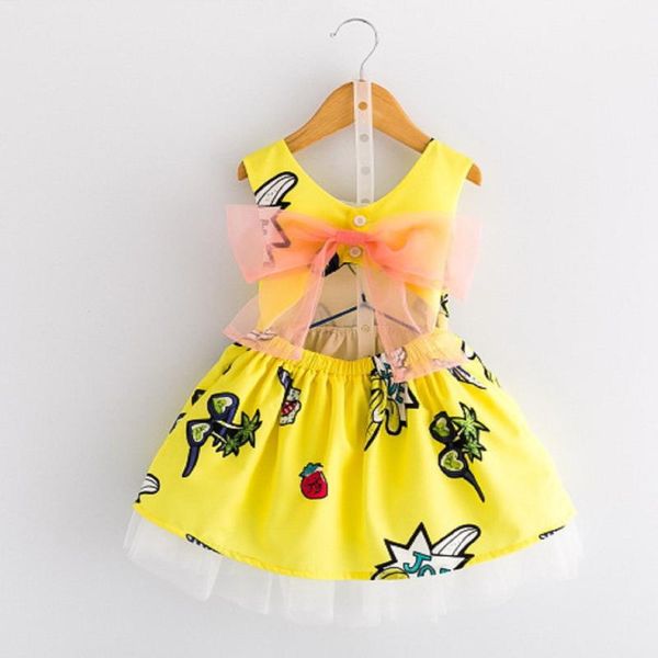 

girl's dresses girl dress summer kids clothes sleeveless hollow bow backless baby princess for girls embroidery children vestidos 2-7y, Red;yellow