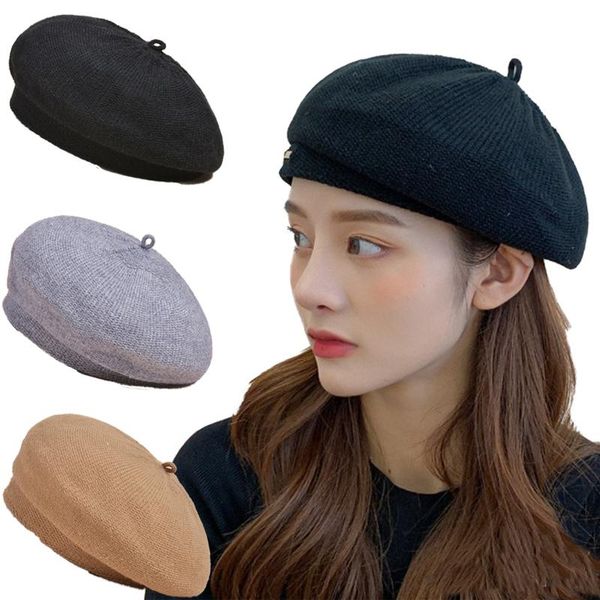 

berets wholesale women wool warm beanie hat autumn winter caps gift classic solid color beret french painter, Blue;gray