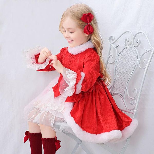 

girl's dresses 2021 winter christmas girl dress european american children clothing lolita girls fluffy tutu long sleeve robe fille, Red;yellow
