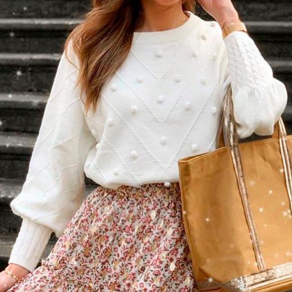 

women's sweaters jaycosin fashion women and pullovers knitted winter warm o-neck hairball long sleeve sweater 2021, White;black