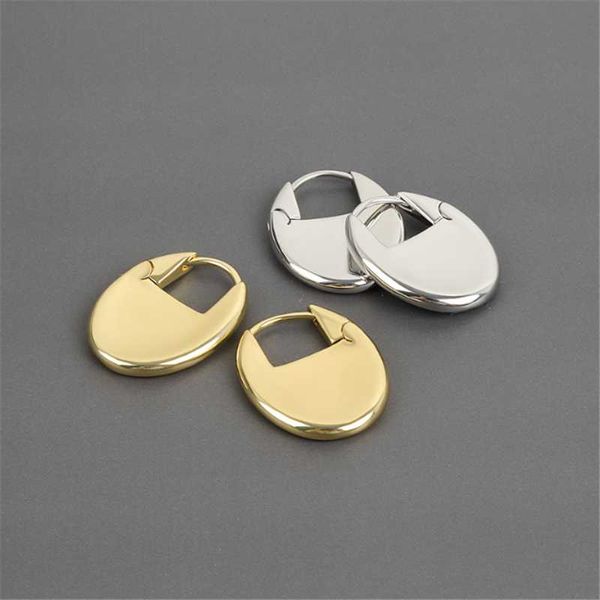 

hoop & huggie style vintage geometric round card smooth earrings women irregular metal jewelry trend ear clip personality unique gift, Golden;silver