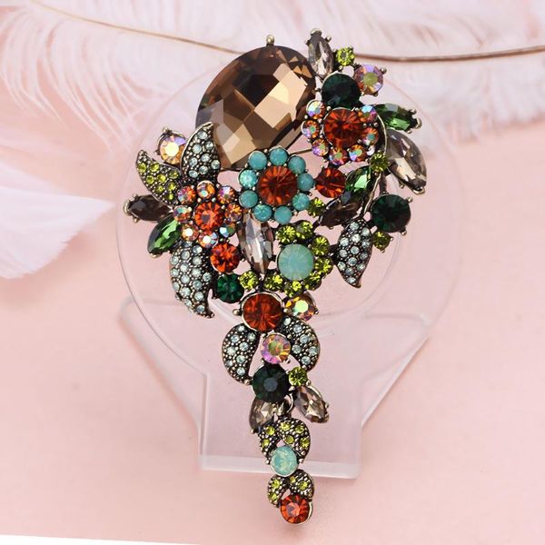 Anstecknadeln, Broschen FARLENA Schmuck Vintage grüne Strass-Kristall-Blumen-Brosche für romantische Hochzeit, Braut und Brautjungfer, groß