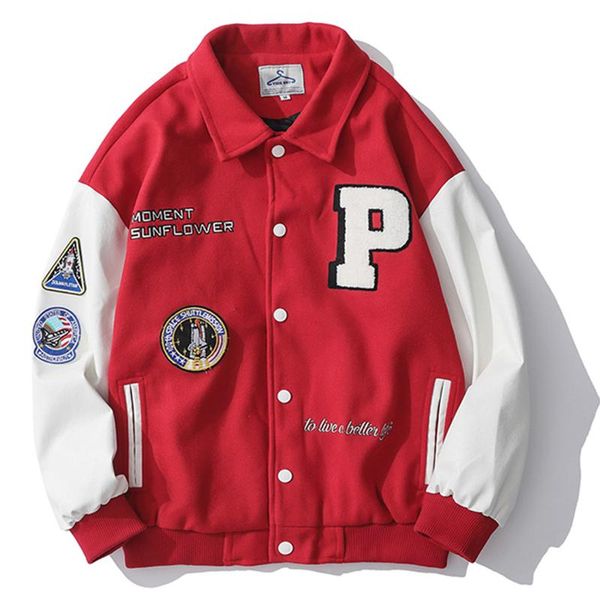 

men's jackets streetwear baseball jacket coat patchwork college varsity hip hop letter p embroidery bomber korean japanese punk, Black;brown