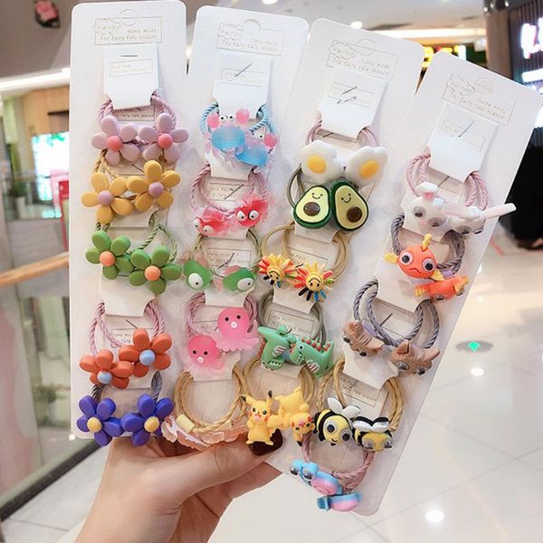 

hair accessories 10pcs/set girls cute cartoon animals fruit baby elastic bands ponytail holder scrunchies kid ties, Slivery;white