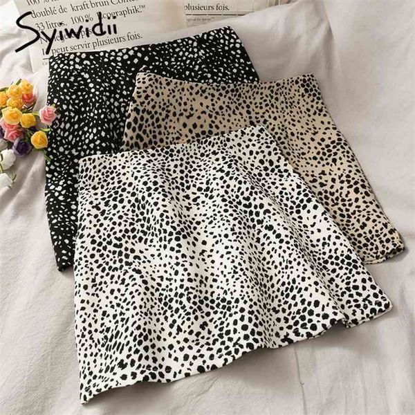 

vintage leopard high waist skirt for women zipper casual a-line black spring summer korean fashion mini skirts 210607