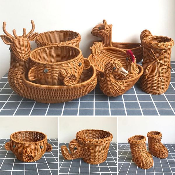 

storage baskets rattan woven fruit basket cute shape bowls tray vegetable snack novelty animal shaped aufbewahrungskorb cesta