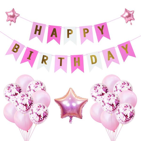 

party decoration colorful happy birthday banner background layout five-pointed star balloon boy girl supplies paper