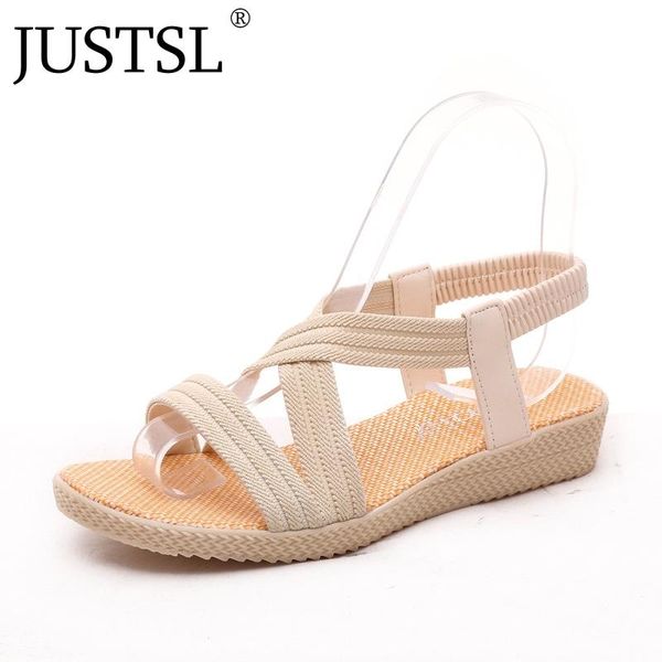 

dress shoes justsl 2021 summer women's simple fish mouth sandals ladiess solid color elastic rome, Black