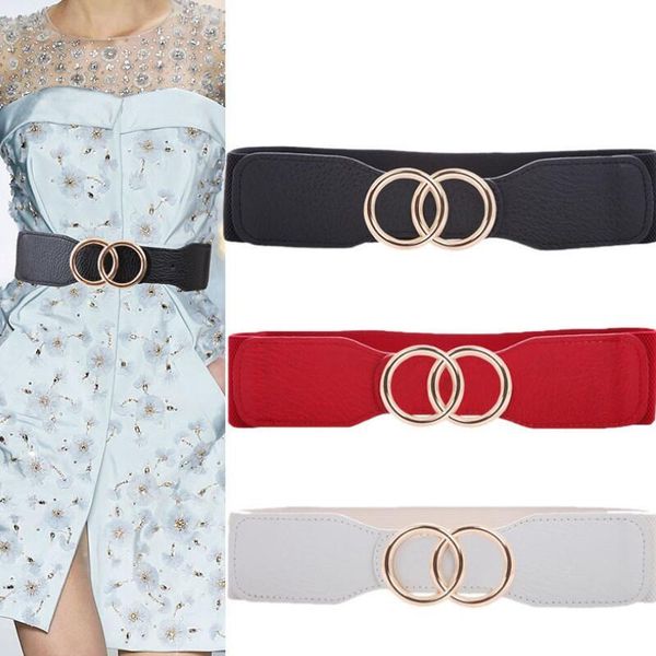

belts windbreaker elastic waistband luxury design wide waist alloy double rings buckle belt dress decoration gift, Black;brown