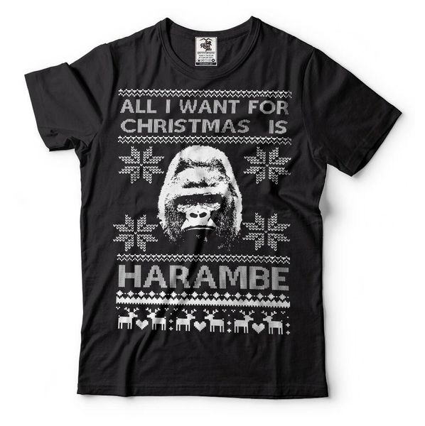 

ugly christmas sweater t-shirt funny harambe xmas party tee shirt, White;black
