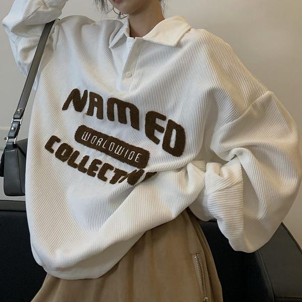 

women's hoodies & sweatshirts women trun down collar pullovers harajuku winter korea casual ladies loose oversize sweatshirt famale st, Black
