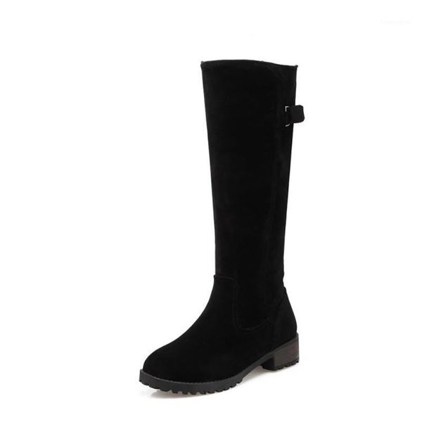 

boots women fashion autumn winter pu leather long snow shoes low heel knight round toe jackboots1, Black