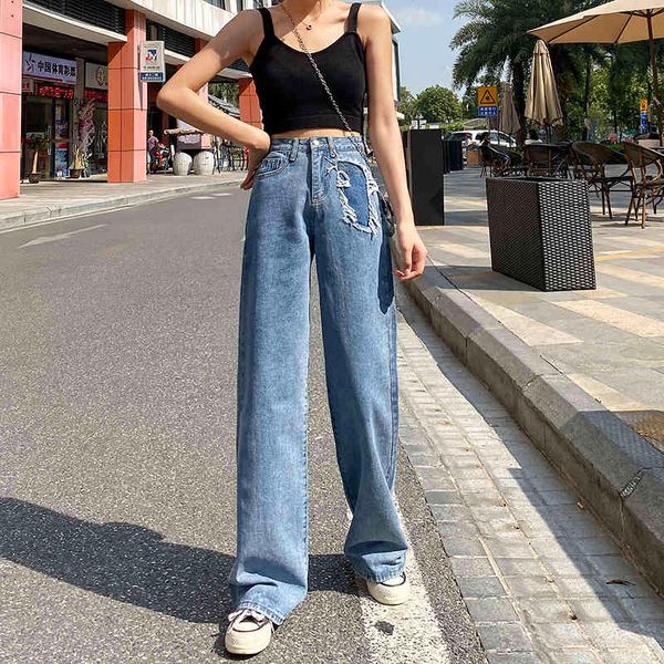 

pant women's wide leg jeans in spring autumn 2021, tall, thin and loose, White