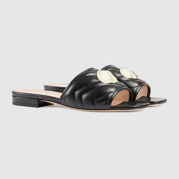 

luxury designer leather lady sandals foam runner summer flat shoes fashion beach high grade slippers 35-40, Black