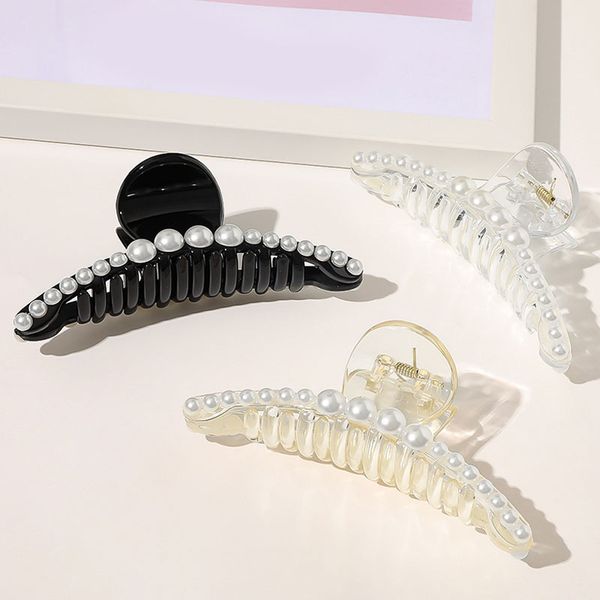 

pearls beads hair claws clamps plastic women hair clip hairpins large size barrette simple lady hairgrip girls hair accessories, Slivery;golden