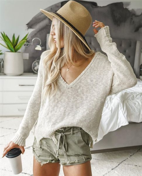 

women's sweaters irregular v neck autumn sweater female hollow out thin white pullovers women knitted jumper pull femme sale iabm, White;black