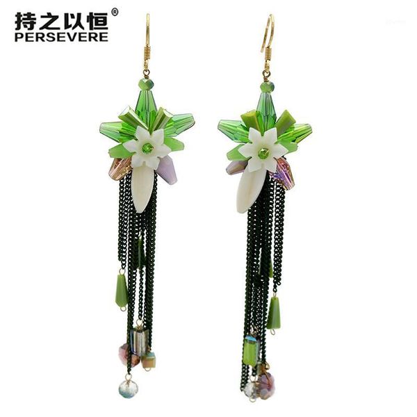 

dangle & chandelier boho ladies shell flower crystal beads drop long tassle earrings for women handmade elegant bride wedding party luxury j, Silver