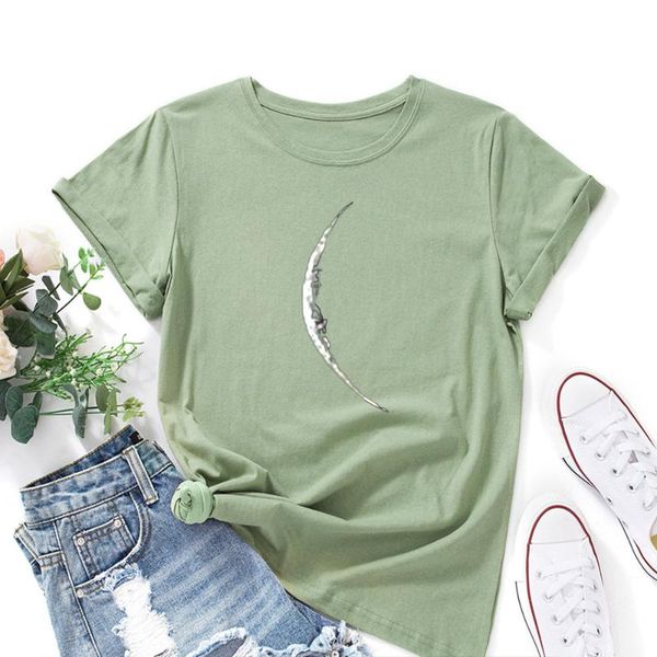 

women's t-shirt crescent moon eclipse graphic tee summer women short sleeve crewneck cotton t-shirts female oversized shirt clothes, White