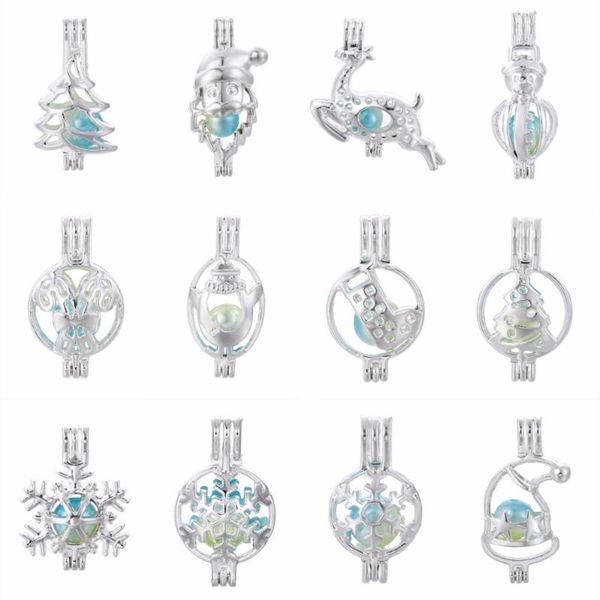 

pendants 5pcs silver color christmas pearl cage locket essential oil diffuser necklace charms for oyster diy earring making pendant, Black