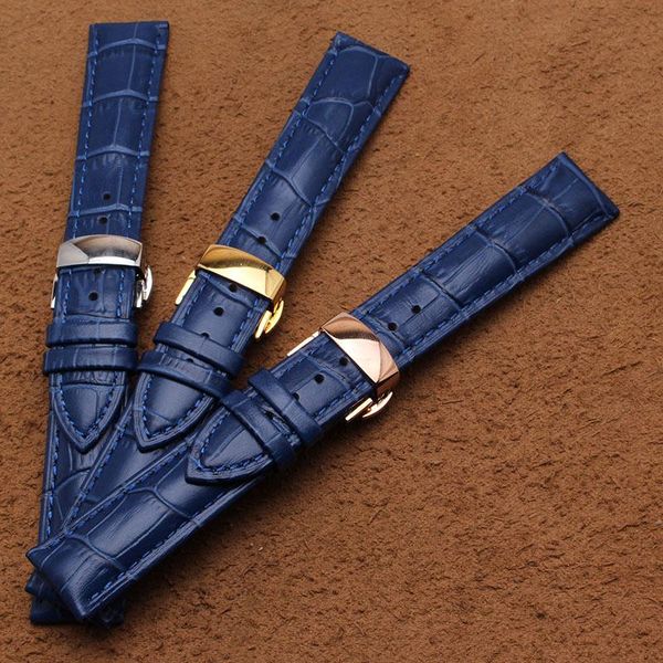 

watch bands 14mm 16mm 18mm 20mm 22mm blue leather watchbands with silver gold rosegold butterfly buckle band strap fashion accessories, Black;brown