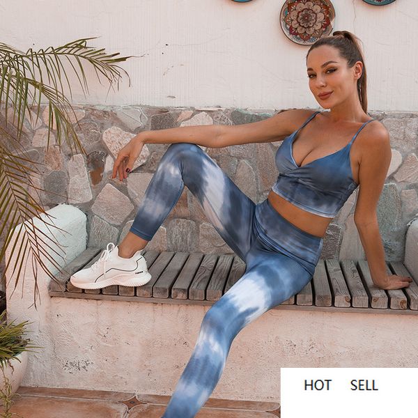 

women gradient color yoga sets printed fitness gym sports suit workout running tracksuit bra+leggings, White;red
