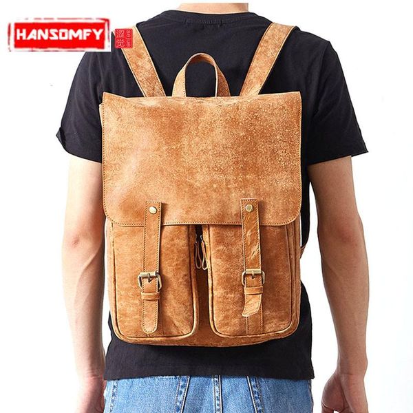 

backpack genuine leather men backpacks shoulder bag large-capacity portable luggage ultra-light cowhide fashion casual solid