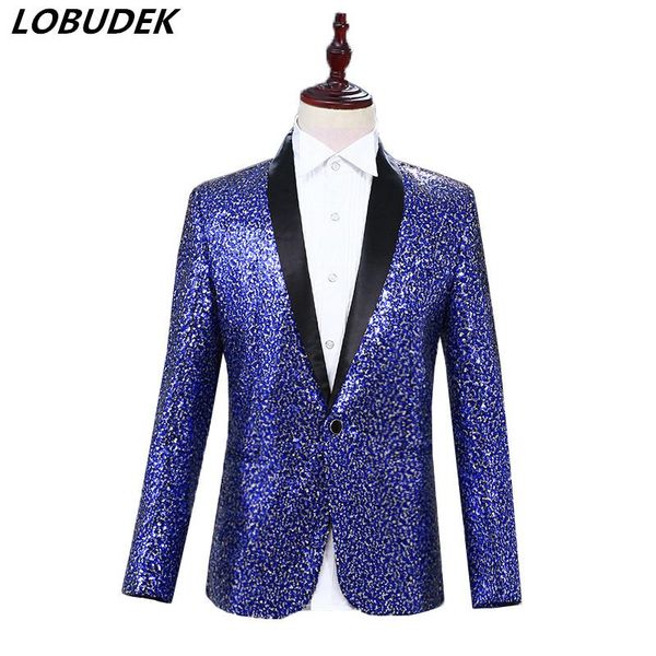 

men's suits & blazers blue wine color sequins jacket blazer tide men costume nightclub dj singer host jackets coat chorus stage perform, White;black