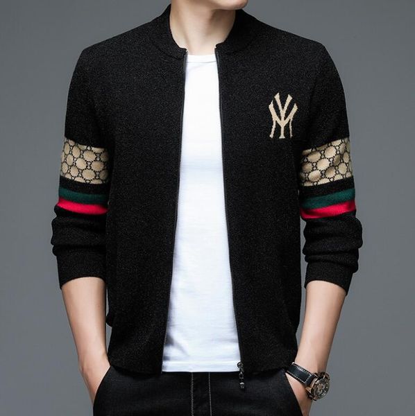 

autumn and winter new men's sweater cardigan business youth men's knitted coat sweater splicing trend men's wear, White;black