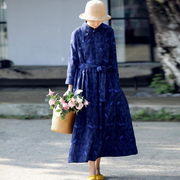 

casual dresses s9105 nation wind printing color plate dress easy cheongsam pendulum robe suit-dress literature, Black;gray