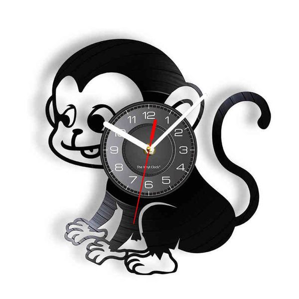 Cartoon Monkey Silent Orologio da parete senza ticchettio per la camera dei bambini Safari Baby Animals Baby Nursery Wall Art Vinyl Record Album Clock H1230