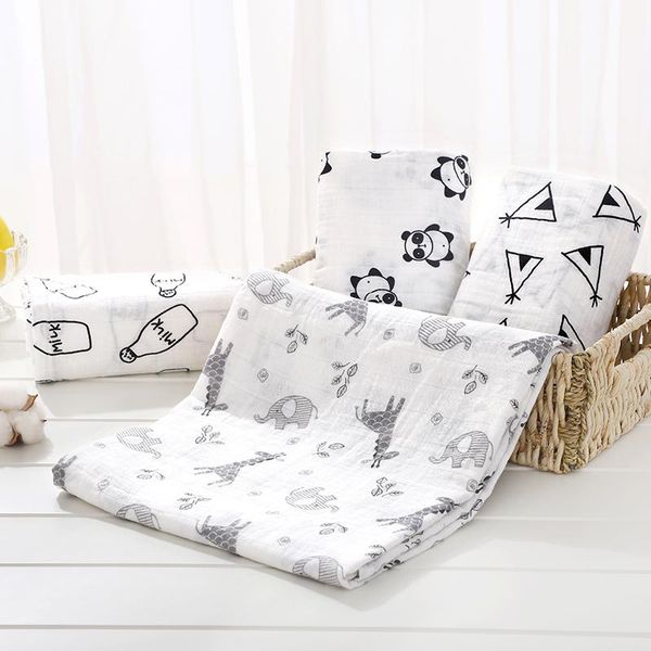 

blankets & swaddling 100% cotton cute cartoon soft tulle baby blanket born bath gauze wrap sleeping bag stroller cover cushion