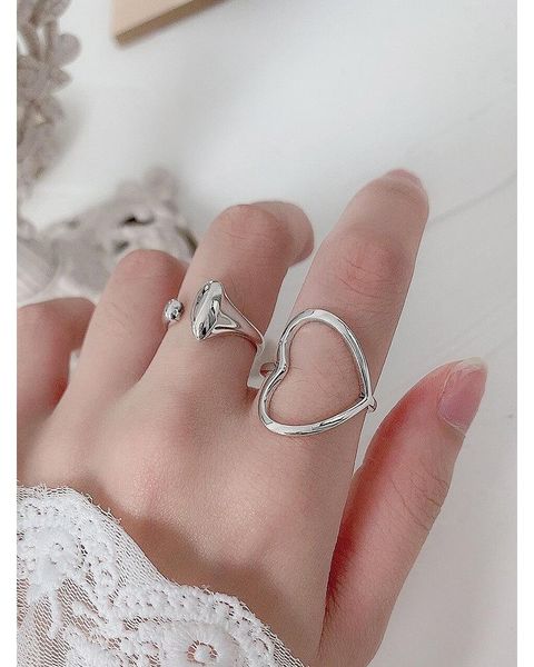 

cluster rings 925 sterling silver fashion design heart stack adjustable women female jewelry gift 2021, Golden;silver