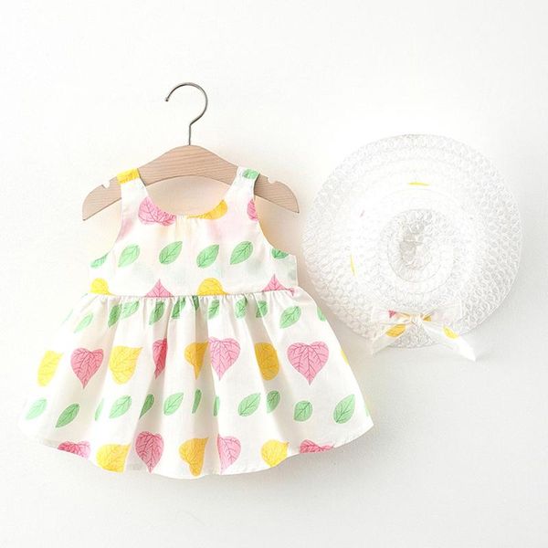 

girl's dresses 2021 summer baby girls casual kids suspenders floral princess dress hat clothes outfits set born, Red;yellow