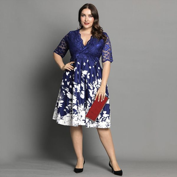 

large casual size floral women dress hollow out sleeve mid calf elegant bodycon lady evening party blue long d25, Black;gray