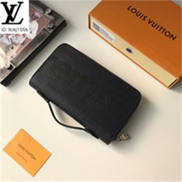 

evening brand designer luxury 99v6 m41503 black printed single zipper clutch men real leather long chain wallets compact purse clutches key, Red;black