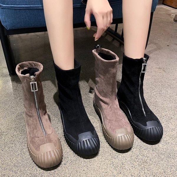 

boots front zipper spring and autumn lady's 2021, Black