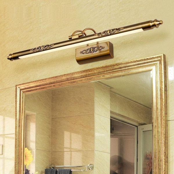 

european style retro rocker arm carved mirror cabinet light led front moisture-proof bathroom wall lamp