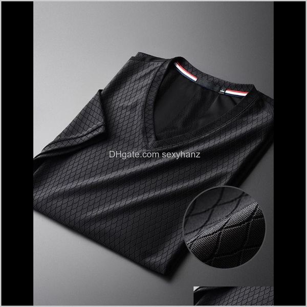 Tees S Abbigliamento Abbigliamento Drop Delivery 2021 Nero Mens T-shirt Dragon Scale tessuto setoso Tee Moda grana scura scollo a V Slim manica corta M