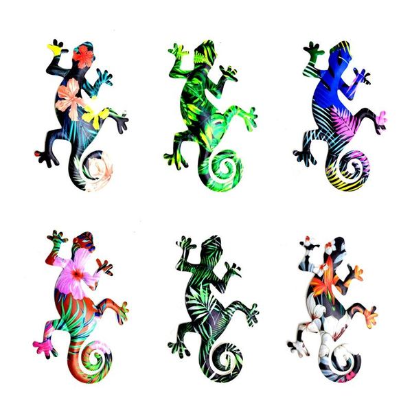 

decorative objects & figurines 6pcs wall hanging metal gecko art decoration durable iron garden sculptures ornament for fence home decor