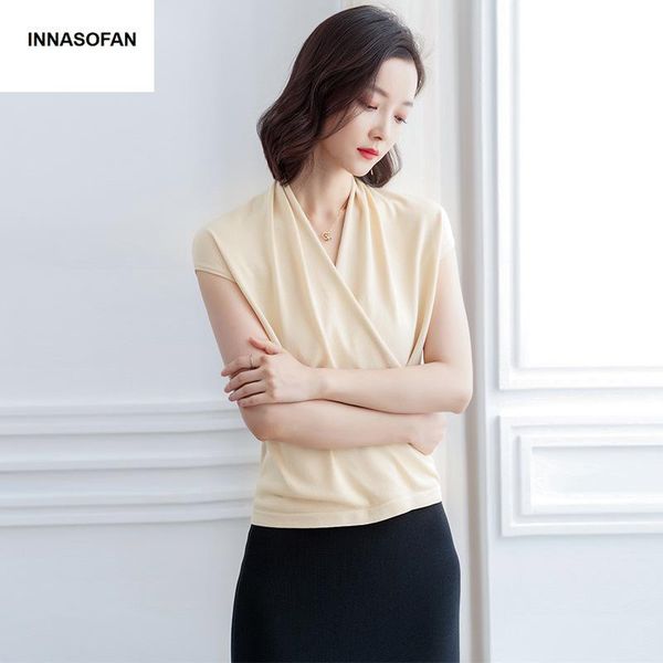 

women's sweaters innasofan thin sweater for women spring-summer knitted blouse euro-american fashion elegant solid color with v-collar, White;black