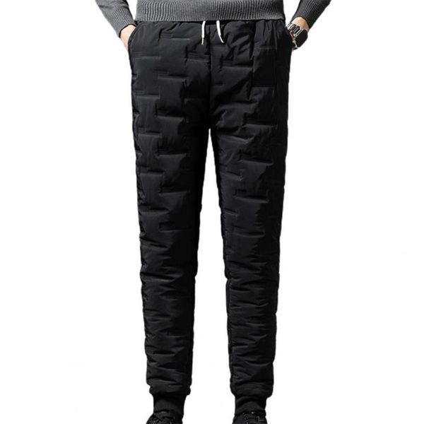 

men's pants men down 2021 windproof thicken plush elastic waist solid color all match winter sweatpants for outdoor, Black