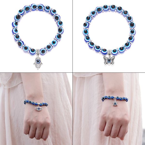 

selling butterfly turtle animal charm bracelet blue evil eye beads strands bracelets for gift, Golden;silver