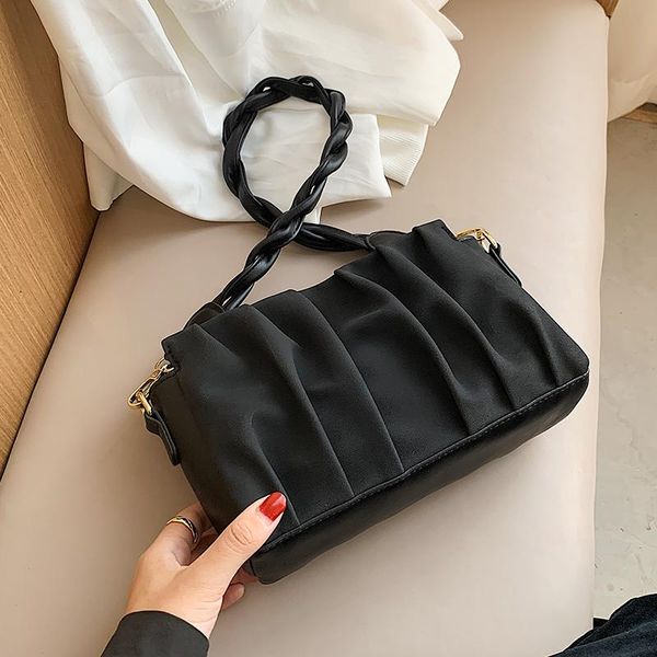 

evening bags crossbody designer scrub leather folds bag 2021 winter shoulder handbags female solid color tend hand