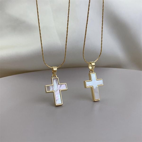 

pendant necklaces natural white shell mother of pearl cross necklace gold plated brass mop fashion jewelry for gift, Silver